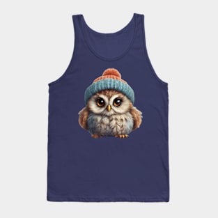 Baby Owl in a Cozy Woolly Hat with Enchanting Eyes! Tank Top